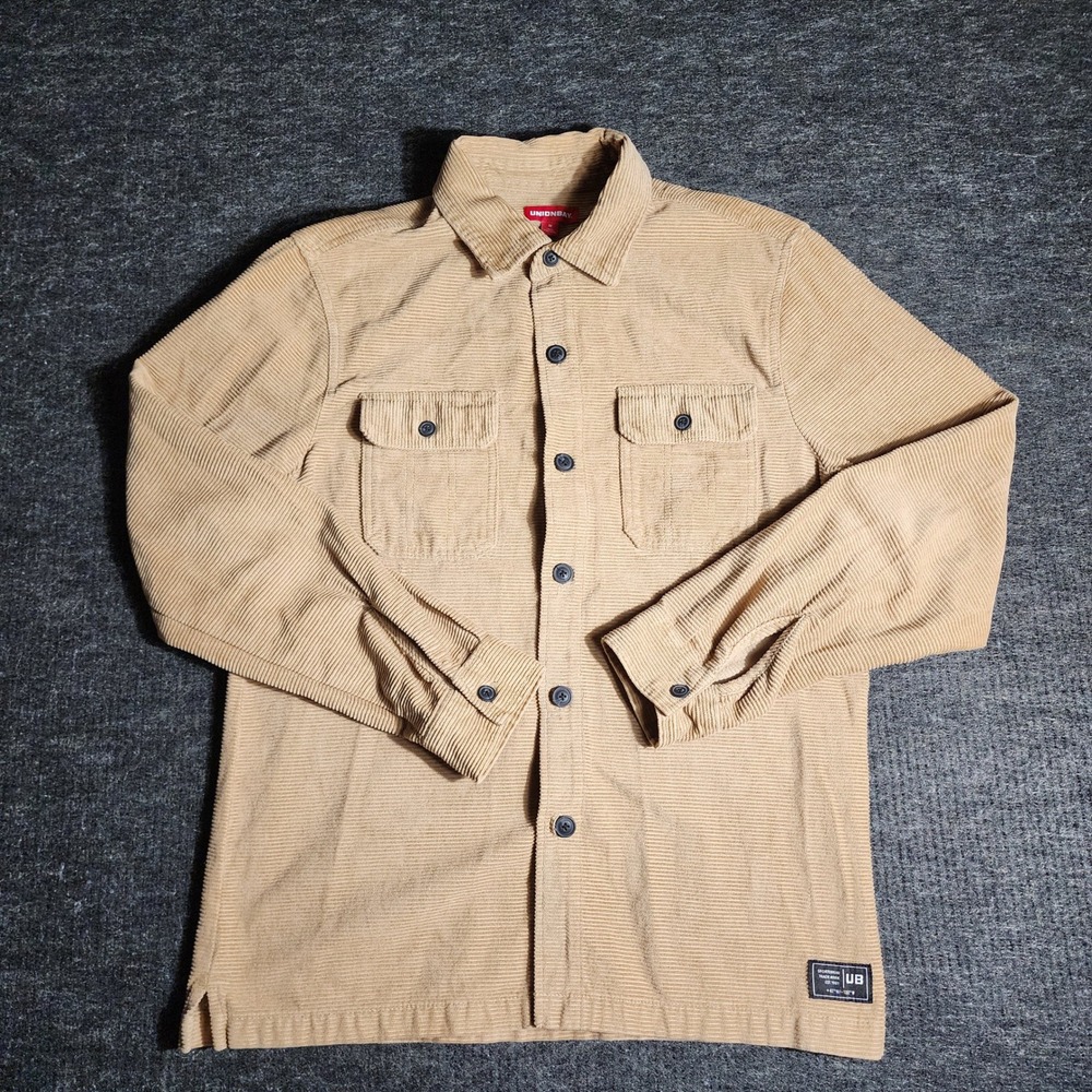 Unionbay tan Corduroy Button Down Shirt Khaki Long Sleeve Cotton Size M (H06)